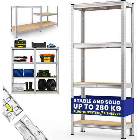 MONZANA® Garage Shelves  Industrial Racking  Heavy Duty Free Standing Plug-In Shelving Units  Warehouse  Shed  Workshop   4 Tier - 170x75x30cm (1/8)