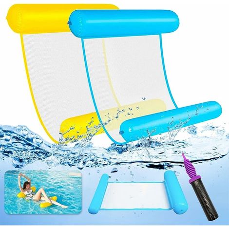 Lot de 2 hamacs gonflables, flotteur piscine, chaise longue eau, jouet été adulte enfant, avec pompe (1/5)