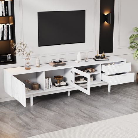Mobile TV bianco 200 x 40 x 50,5 cm, 2 ante, 2 cassetti, per TV 80 pollici OKMYHOME (1/5)
