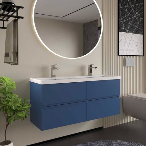 Hudson Reed Urban Satin Blue 600mm Wall Hung 2 Drawer Vanity Unit and Twin Ceramic Basins - URB304F (1/5)