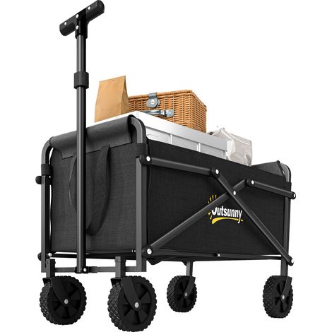 Beyamis Zusammenklappbarer Bollerwagen, 360° drehbarer Gartenwagen mit verstellbarem Griff, Strandwagen, bis zu 60 kg Tragkraft, für Sport und Einkäufe, Schwarz