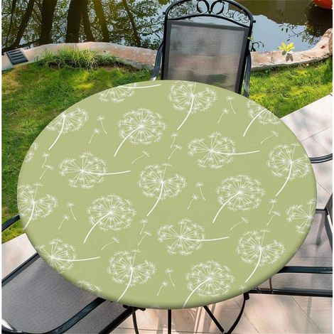 Nappe ronde d'extérieur résistante aux intempéries avec élastique 90 cm - imperméable, lavable, motif pissenlit