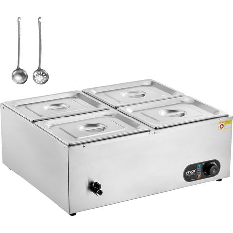 Hornilla comercial de 8 bolsas, 8 x 8 cuartos de galón, acero inoxidable, 1700 W, temperatura de 86 a 185 °F, 4 sartenes de tamaño medio. (1/2)