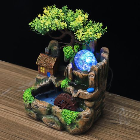 Fontaine de table en résine synthétique, décor de rocaille, brumisateur, ornement de maison, prise UE 220 V (1/5)