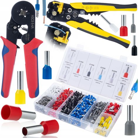 Pinza crimpatrice Rosfix per puntalini isolati + 1200 puntalini + Spellafili automatico con pinza crimpatrice per terminali di connettori