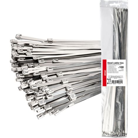 Colliers de serrage métalliques en acier inoxydable 7,9 x 600 mm, 100 pièces, amio-04327 (1/4)