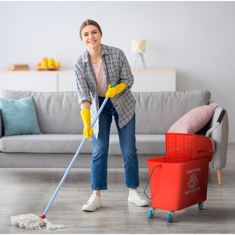 Seau à serpillière 60x27x70,5 cm en plastique rouge avec essoreur, pratique au quotidien – MEUBLIV (1/5)