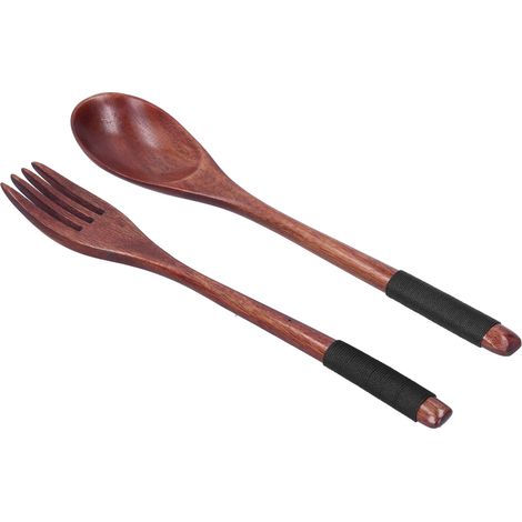 Ensemble de couverts de style japonais : cuillère, fourchette et cuillère à soupe en bois, ustensiles de cuisine. (1/5)