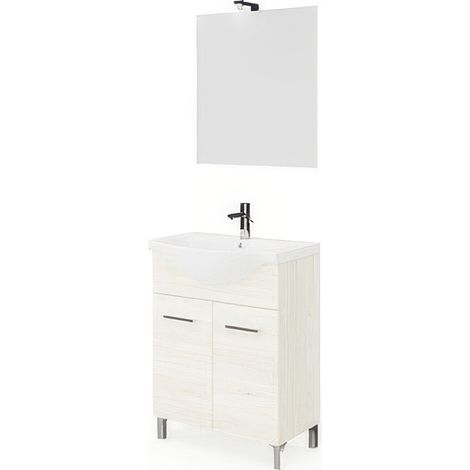 Mobile Bagno Rubino Rovere Ghiaccio da 65 cm a 2 Ante con Piedini Cromati Regolabili