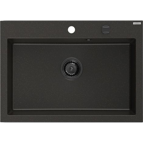 Mexen Elix évier en granit 1 bac 700 x 500 mm, noir/doré métallisé, siphon noir - 6526701005-75-B (1/5)