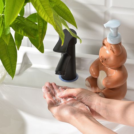 Niedliche, bärenförmige Pumpflasche mit großem Fassungsvermögen, Spender für Gesichtsreinigungsmittel, Duschgel und Handseife große, schokoladenfarbene Handseifenflasche. (1/5)