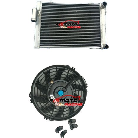 Radiador de aluminio, dimensiones del núcleo 384 mm x 298 mm x 40 mm, dimensiones totales 12-3/4" x 18" x 2-1/2", tamaño de entrada superior 25 mm, tamaño de salida inferior doble 1-1/8" / 1-1/4", con (1/5)