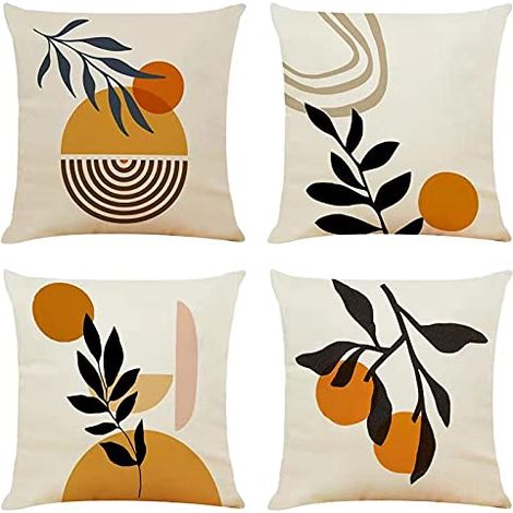 Housse de Coussin Plante Feuilles Géométrique Motif Taie d'oreiller pour Canapé Maison Salon Chambre Décoration D'intérieur 40x40cm Orange (1/5)