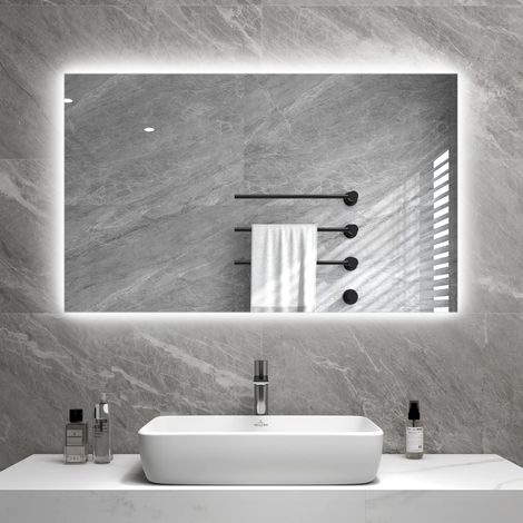 Byecold Infrarotheizung Spiegel 580W Wandmontage mit LED(100x60cm), Spiegelheizung Elektrisch Infrarot, Badspiegel Elektroheizung, Badezimmerspiegel beschlagfrei mit Überhitzungsschutz Heizplatte (1/5)
