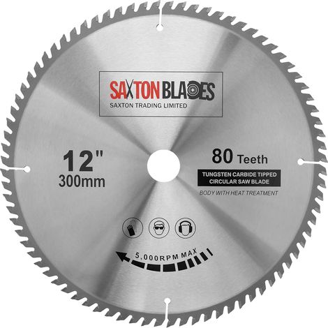 Lame de scie circulaire Saxton TCT pour bois 300 mm x 30 mm x 80 dents compatible avec Bosch, Makita, etc. - Convient pour les scies de 305 mm (1/5)
