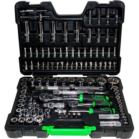 Estuche de herramientas de 113 piezas con vasos cromados de 12 cantos JBM54047
