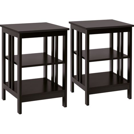 Set di 2 comodini con 3 livelli facile da montare, Tavolini multiuso con barre di rinforzi e struttura stabile Marrone (1/4)