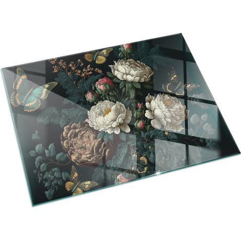 Plaque Rectangulaire décorative de protection avec impression graphique en verre trempé sous cheminée Motif floral avec papillons 60x40 cm (1/5)