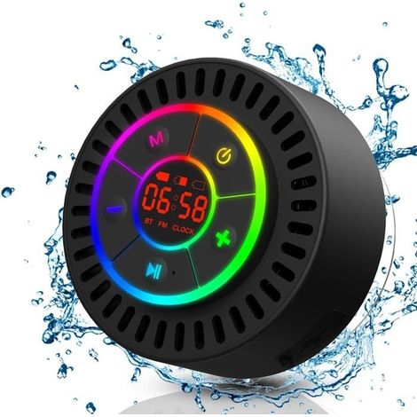 Enceinte Bluetooth Portable de Douche,Haut Parleur Étanche IPX7,avec Ventouse,Baffle Puissante avec Lumière,Radio Salle De Bain (1/5)
