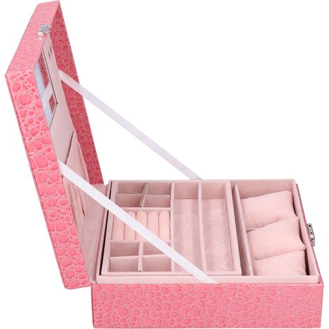Boîte à bijoux en similicuir rose pour montres et accessoires - Écrin de rangement pour filles (1/5)