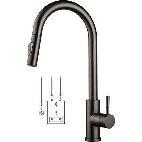 Robinet de cuisine 360° pivotant avec douchette, mitigeur inox 2 jets, idéal pour chauffe-eau et usage quotidien (1/5)
