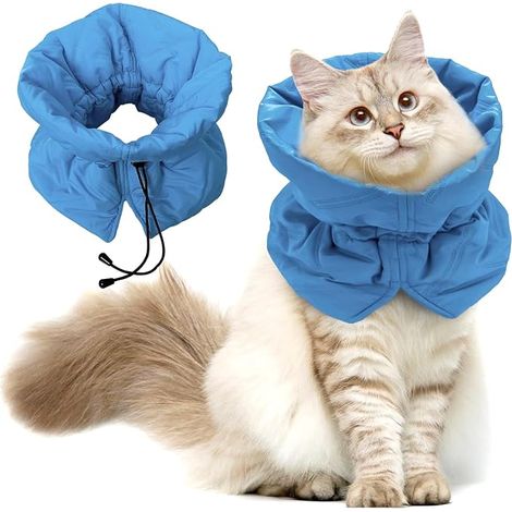 Collier de Récupération Chat, Collerette Chat Anti Lechage, Doux Ajustable, Collier Élisabéthain, Protection Post-opératoire, pour Chaton Empêche de Lécher Les Plaies (Bleu foncé) (1/5)
