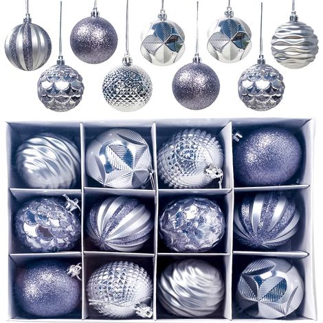 Christmas Balls, 12 Pieces Christmas Tree Balls Christmas Balls, Christmas Tree Decorations Matte and Shiny Glittering Christmas Tree Balls ∅ 6CM (Silver) (1/5)