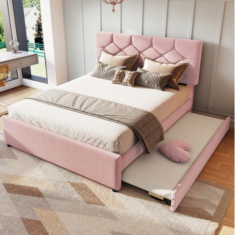 Cadre de lit 140x200 cm rose – avec lit gigogne, sans matelas (1/5)