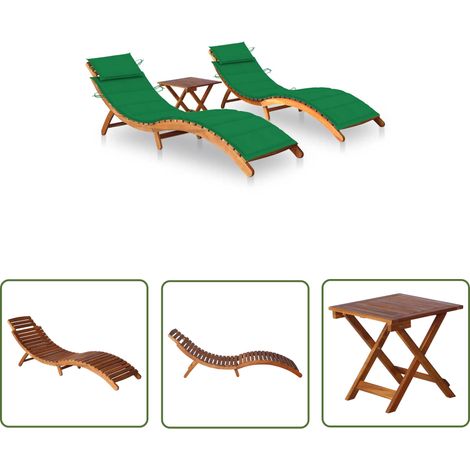 The Living Store Sonnenliegen 2 Stk. mit Tisch und Auflagen Massivholz Akazie - Sonnenliegen - Gartenmöbel - Outdoor Möbel - Holz Gartenmöbel - Akasie (1/5)