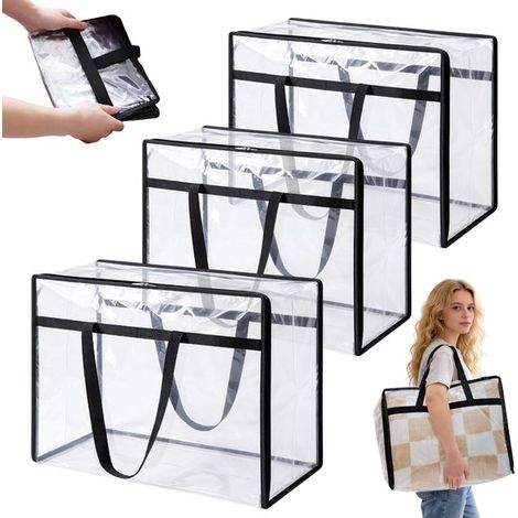Lot de 3 sacs de rangement transparents pour couettes, anti-poussière et grande capacité (40 litres). Caractéristiques : 46 cm x 23 cm x 38 cm, idéal pour ranger les couettes. (1/5)