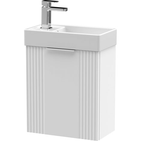 Nuie Deco Compact Wall Hung 1-Door Vanity Unit with Basin 400mm Wide - Satin White (1/4)
