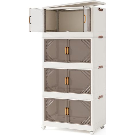 Contenitori portaoggetti pieghevoli set da 4 a 65 x 39 x 36 cm per un facile accesso, design moderno in pp bianco 200010482