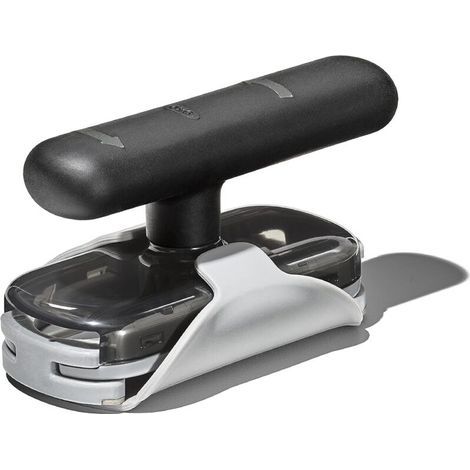 Abrelatas giratorio con soporte, abrelatas sin esfuerzo, abrelatas manual, herramienta para desenroscar tapas de botellas, abrelatas multifuncional para el hogar. (1/5)