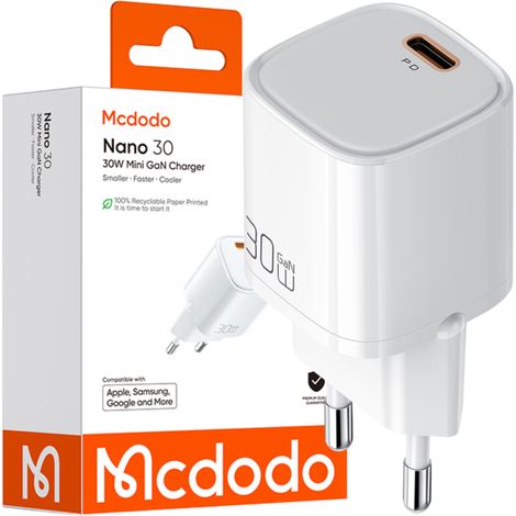 Mcdodo Schnellladegerät für Handys mit USB-C-Anschluss, GAN PD QC-Netzteil – 30 W (1/5)