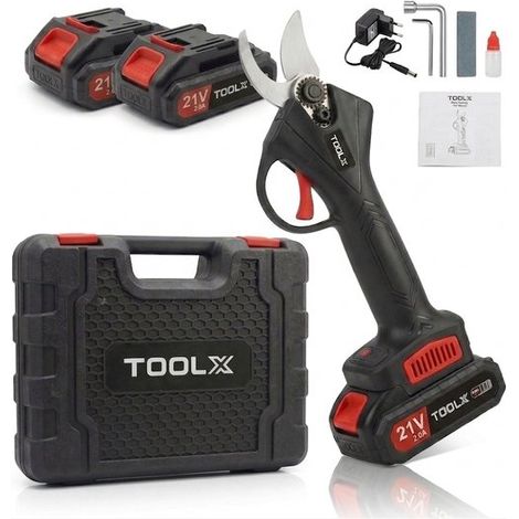 Sécateur électrique TOOLX - Coupe-branches - Cisaille de jardin - Diamètre de coupe : 30 mm - Étui de rangement et 2 batteries inclus (1/5)