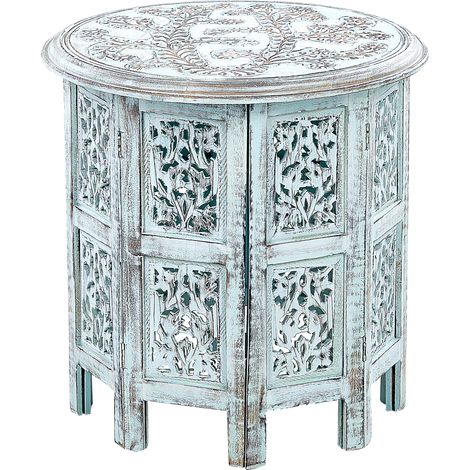 Mesa auxiliar de madera de mango azul claro 45 cm retro sala de estar Borai (1/5)
