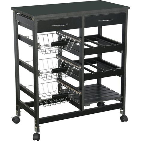 Desserte de Cuisine Multi-rangements en Bois Noir et Métal (1/5)