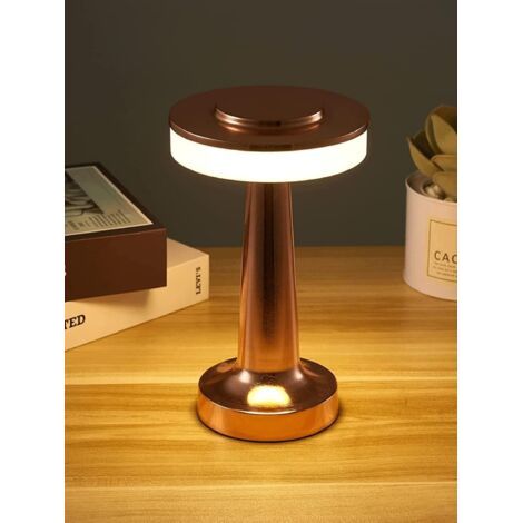 Métal sans fil avec capteur tactile rechargeable Veilleuse de bureau, lampe de table LED portable, bar restaurant café chambre lampe de chevet, bronze [Classe énergétique A] (1/5)