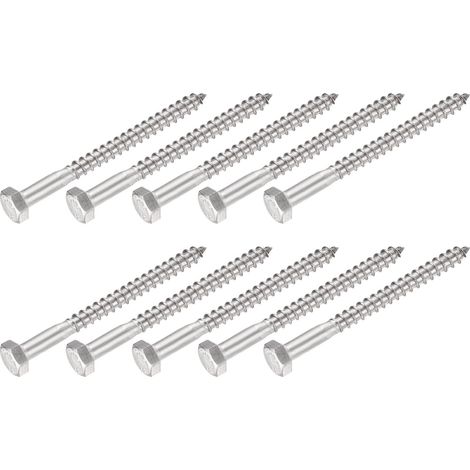 Hex Tirefond Vis M6x75mm 10pcs, 304 Inox Acier Autotaraudeurs Bois Boulons - pour Ménage Applications (1/5)