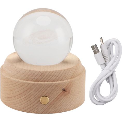 Veilleuse boule de cristal 3D 2024 avec socle lumineux LED en bois pour la décoration de chambre, cadeau d'anniversaire pour adolescents (garçons et filles). (1/2)