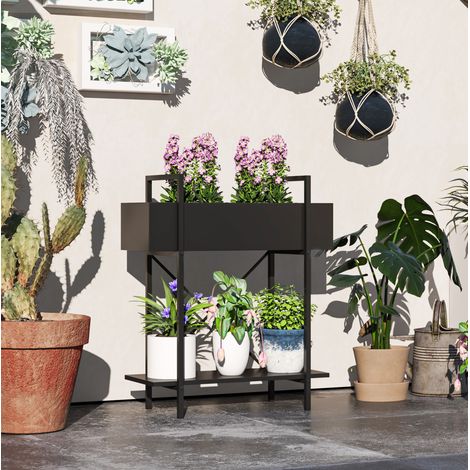 Scaffale portapiante a 2 livelli in metallo 60 x 25 x 70 cm nero DESVIAE (1/5)