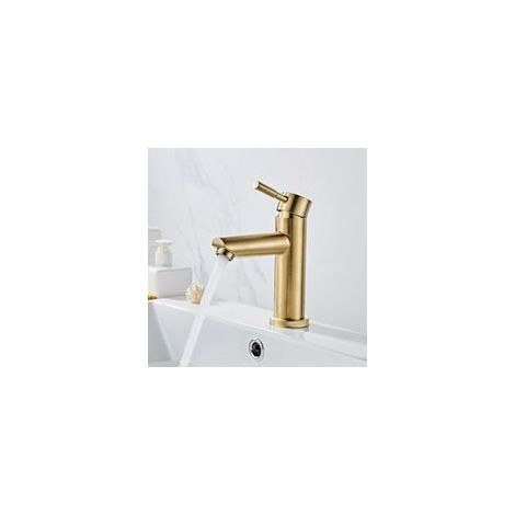 Mitigeur de lavabo en laiton sans plomb – Or brossé – Vanne en céramique – Économie d'eau 30% – Installation facile 1/2'