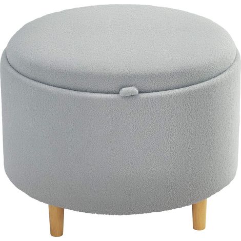 Hocker Polsterhocker, Teddyfleece, versteckter Stauraum, umkehrbarer Deckel, 56 cm x 56 cm x 42 cm, Grau