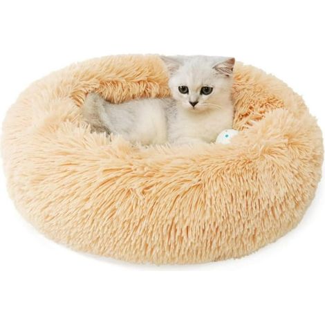 Coussin Rond Moelleux pour Chien et Chat, Lit Confortable en Peluche Anti-Dérapante pour Petit Animal, Oreiller Jaune pour Chiots et Chats (1/5)