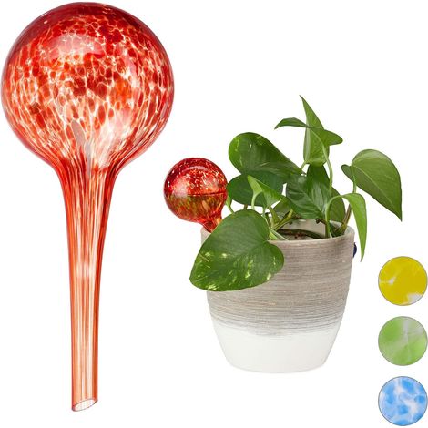 Distributeur de plantes et de fleurs boule d'arrosage 2 pièces, outil de bureau, Ø 6 cm, verre, rouge (1/2)