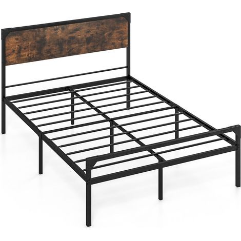 Double Bed Frame Industrial Metal Platform Bed with Headboard and Footboard (1/5)