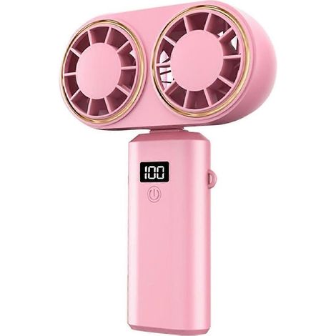 HONORNIC - Ventilateur portable rechargeable par USB, double ventilateur, affichage numérique, batterie rechargeable rose