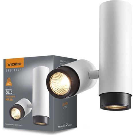 Doppelte schwarz-weiße drehbare Spot-Deckenleuchte 2x GU10 Ariza Videx (1/4)