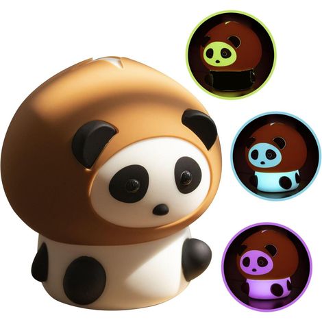 Veilleuse Panda Châtaigne Mignonne - 7 LED à couleurs changeantes, capteur tactile en silicone, minuterie à intensité variable, rechargeable par USB - Lampe de chevet idéale pour bébé et chambre d'enf (1/5)
