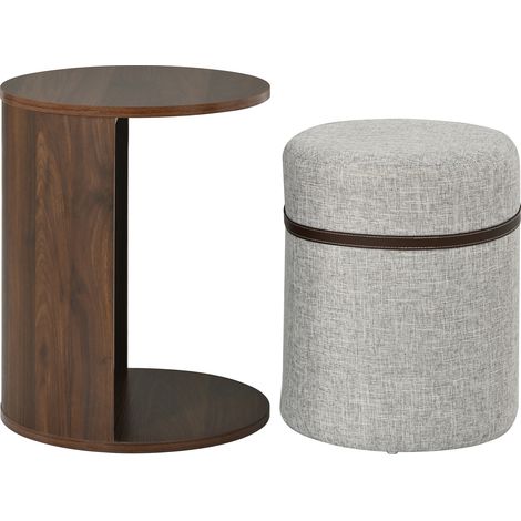 Runder Beistelltisch mit Stauraum-Hocker, MDF in Walnussoptik, 38 x 38 x 47,5 cm (1/5)